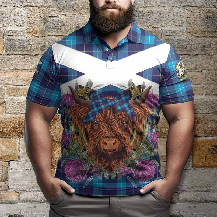 McKerrell Tartan Polo Shirt Scottish Thistle Heilan Coo