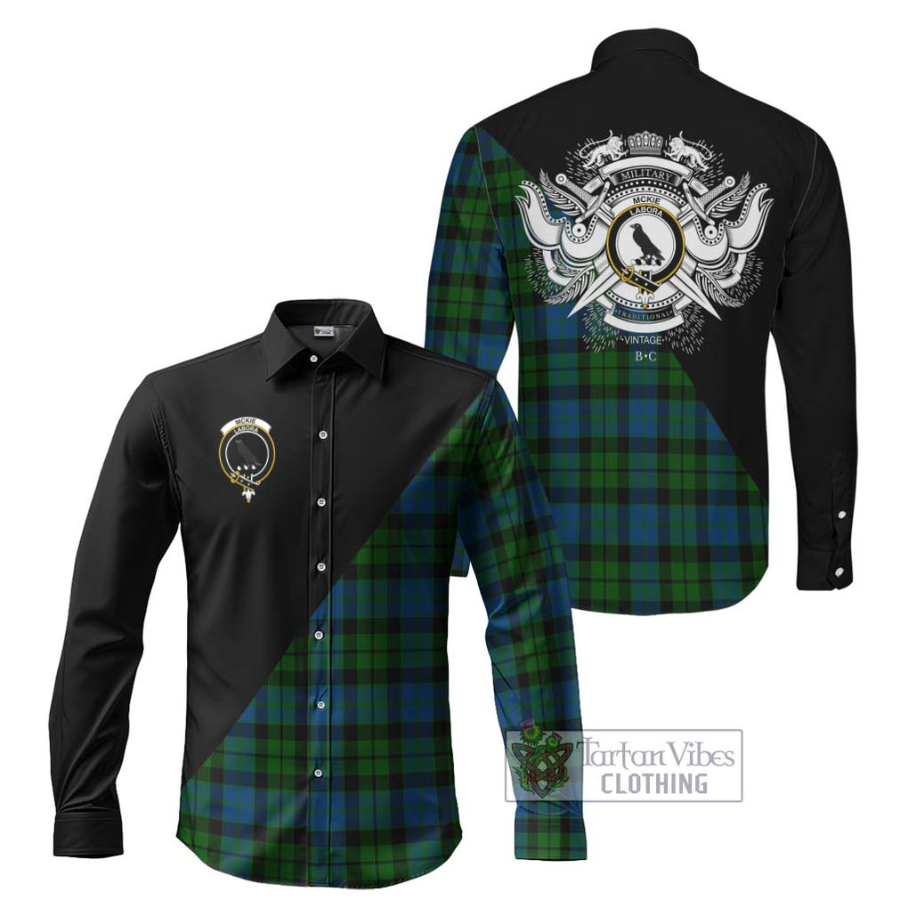 McKie Tartan Long Sleeve Button Shirt with Family Crest and Military Logo Style Men's Shirt S - Tartanvibesclothing Shop