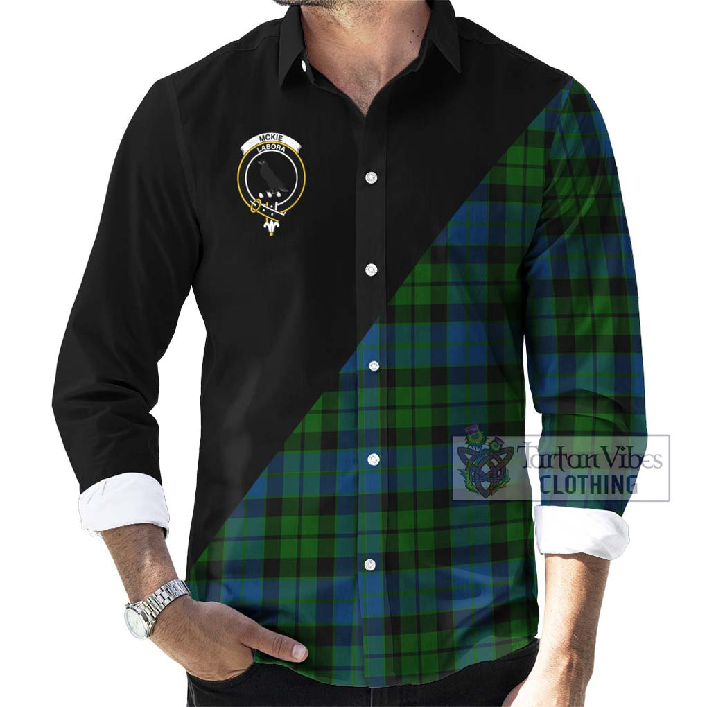 McKie Tartan Long Sleeve Button Shirt with Family Crest and Military Logo Style - Tartanvibesclothing Shop
