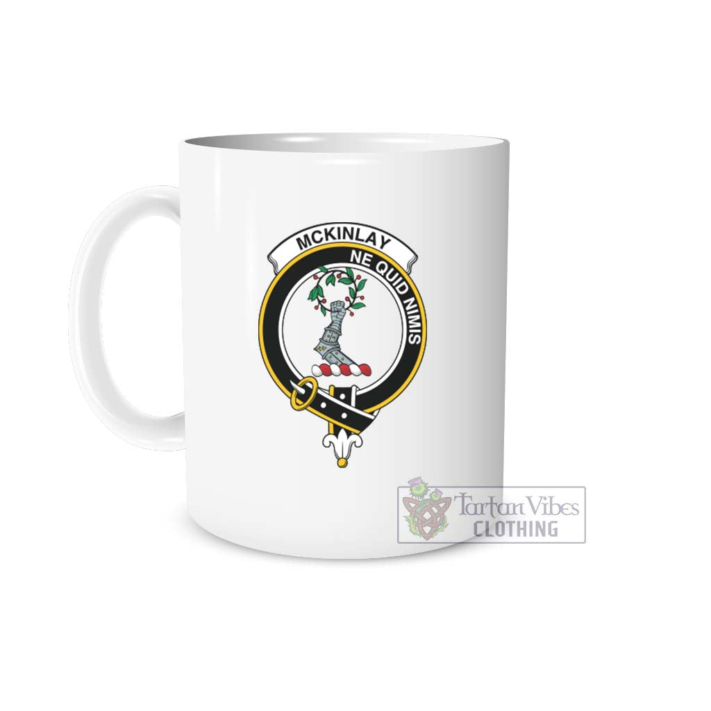 McKinlay Family Crest Ceramic Mug White - 2D-tartanvibesclothing