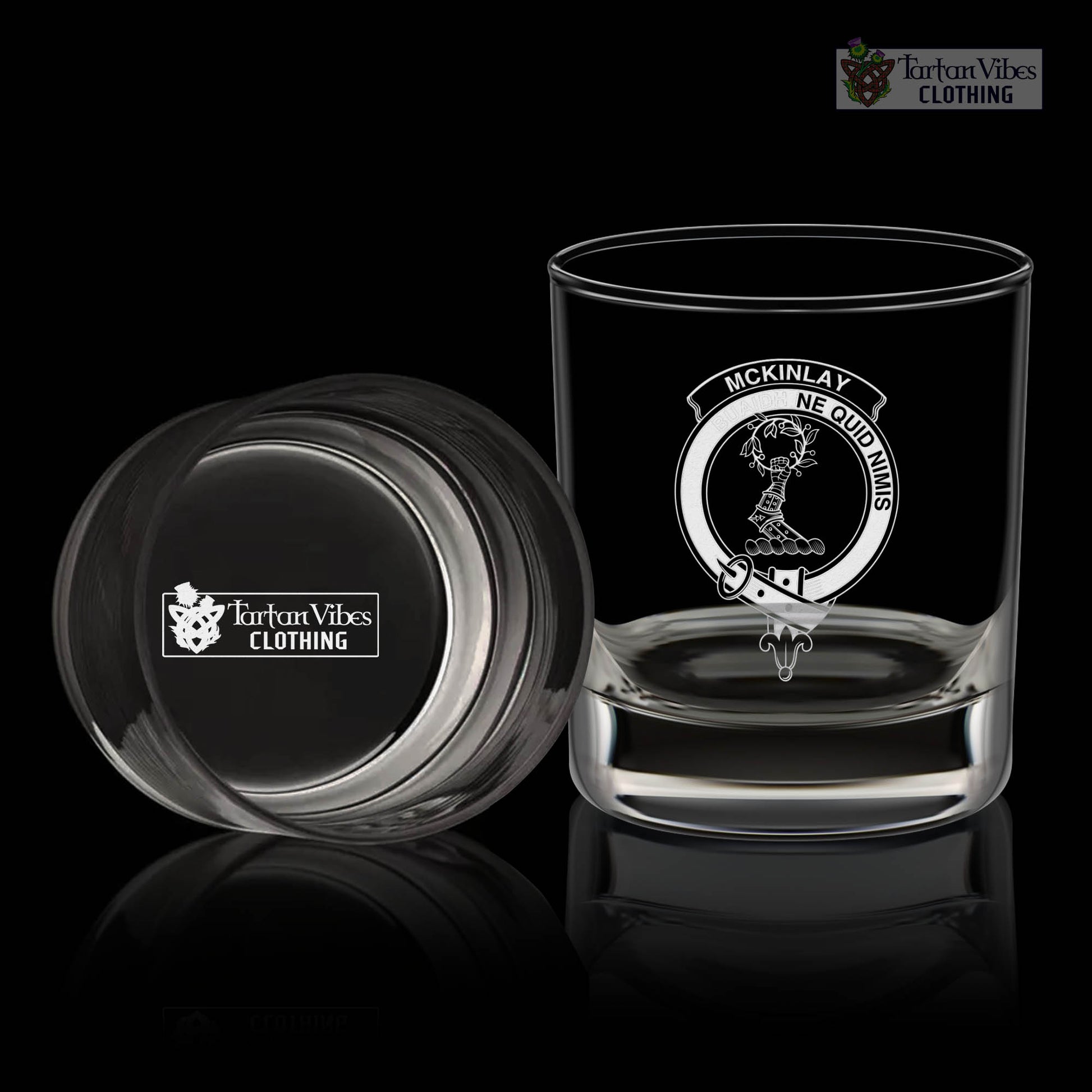 McKinlay Clan Crest Engraved Whiskey Glass One Size Engraved Glass - 2D-tartanvibesclothing