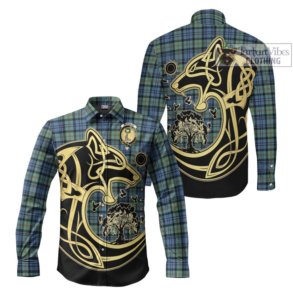 McKinlay Ancient Tartan Long Sleeve Button Shirt with Family Crest Celtic Wolf Style Men's Shirt S - Tartan Vibes Clothing
