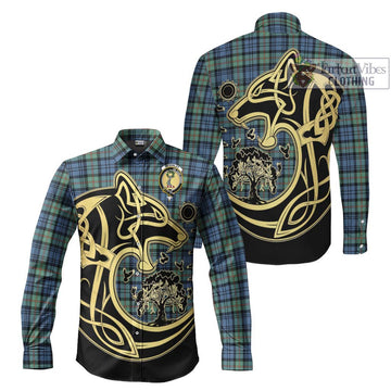 McKinlay Ancient Tartan Long Sleeve Button Shirt with Family Crest Celtic Wolf Style Men's Shirt S - Tartan Vibes Clothing