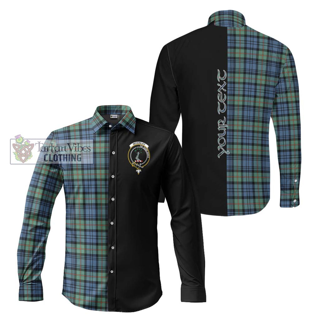 McKinlay Ancient Tartan Long Sleeve Button Shirt with Family Crest and Half Of Me Style Men's Shirt S - Tartanvibesclothing Shop