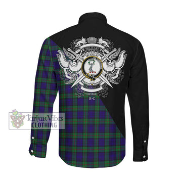 McKinlay Modern Tartan Long Sleeve Button Shirt with Family Crest and Military Logo Style Men's Shirt - Tartanvibesclothing Shop
