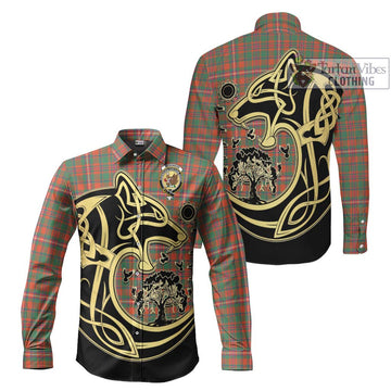 McKinnon Ancient Tartan Long Sleeve Button Shirt with Family Crest Celtic Wolf Style Men's Shirt S - Tartan Vibes Clothing
