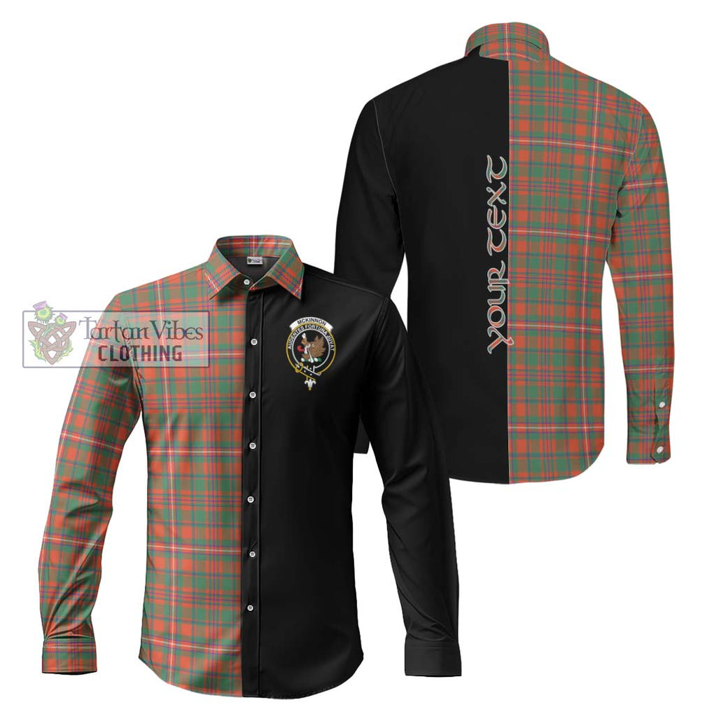 McKinnon Ancient Tartan Long Sleeve Button Shirt with Family Crest and Half Of Me Style Men's Shirt S - Tartanvibesclothing Shop