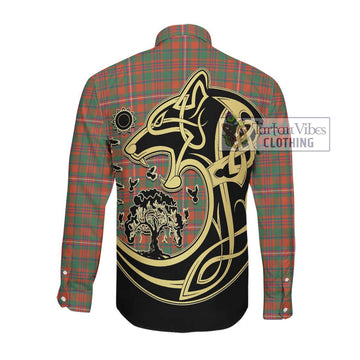 McKinnon Ancient Tartan Long Sleeve Button Shirt with Family Crest Celtic Wolf Style Men's Shirt - Tartan Vibes Clothing