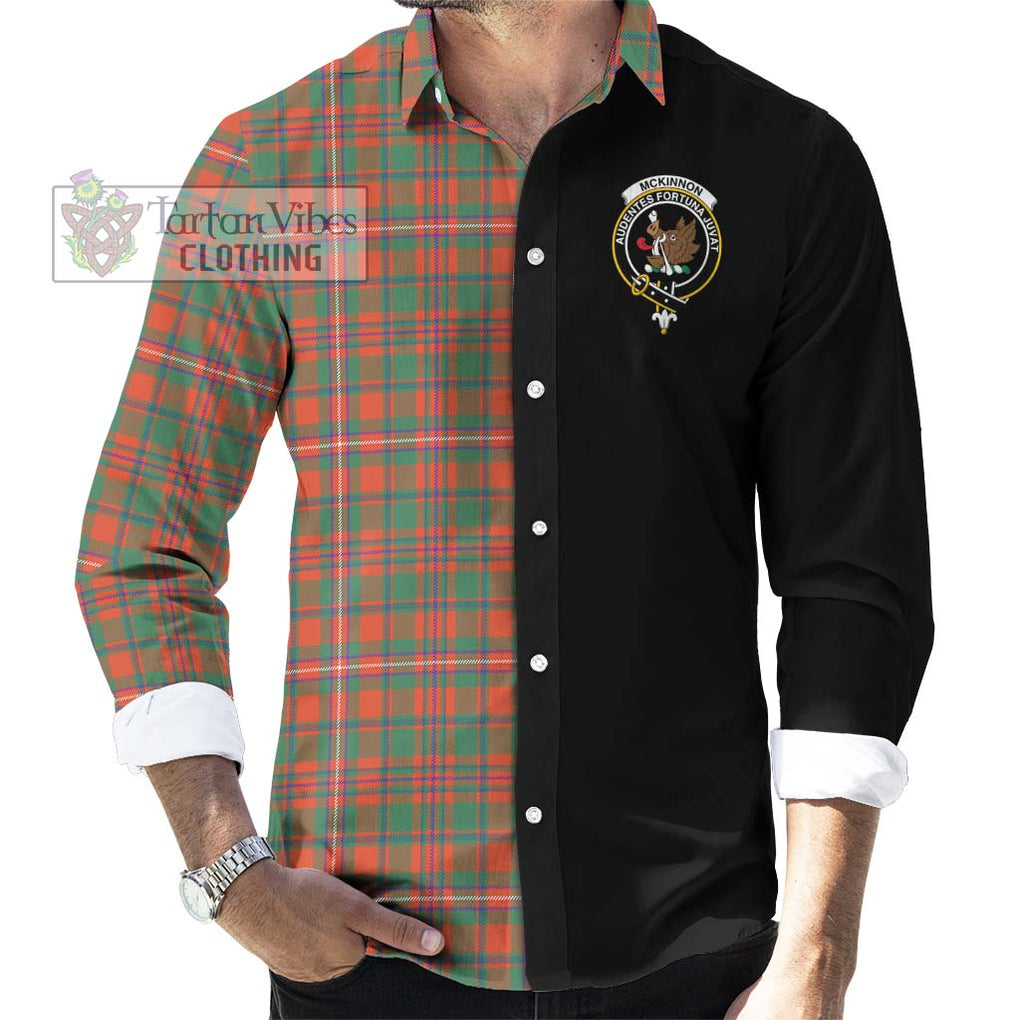McKinnon Ancient Tartan Long Sleeve Button Shirt with Family Crest and Half Of Me Style - Tartanvibesclothing Shop