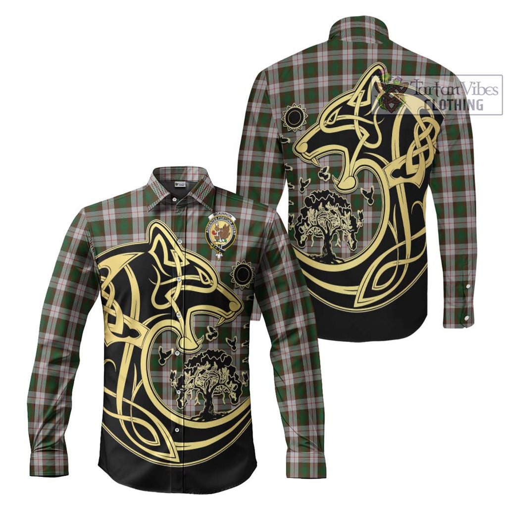 McKinnon Dress Tartan Long Sleeve Button Shirt with Family Crest Celtic Wolf Style Men's Shirt S - Tartan Vibes Clothing