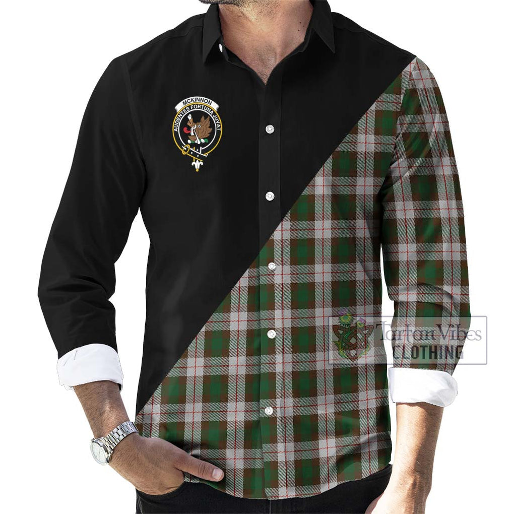 McKinnon Dress Tartan Long Sleeve Button Shirt with Family Crest and Military Logo Style - Tartanvibesclothing Shop