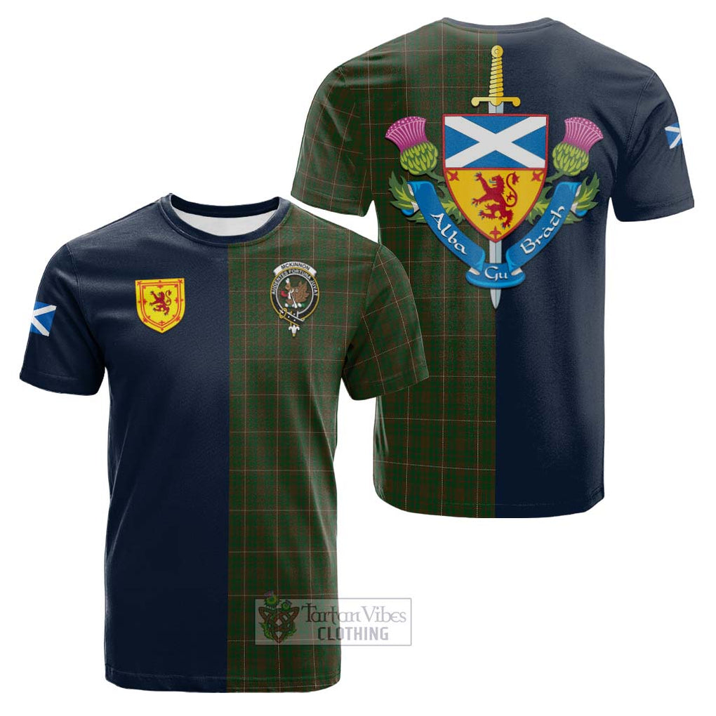 Tartan Vibes Clothing McKinnon Hunting Tartan Cotton T-shirt with Scottish Lion Royal Arm Half Style