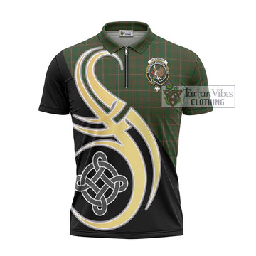McKinnon Hunting Tartan Zipper Polo Shirt with Family Crest and Celtic Symbol Style