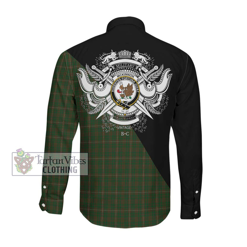 McKinnon Hunting Tartan Long Sleeve Button Shirt with Family Crest and Military Logo Style Men's Shirt - Tartanvibesclothing Shop
