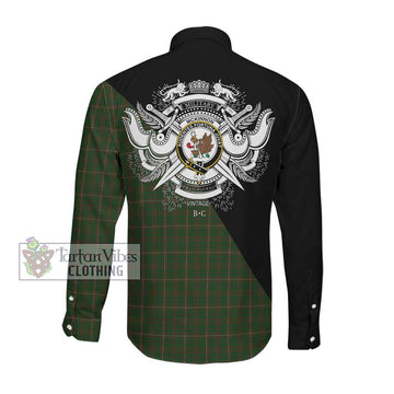 McKinnon Hunting Tartan Long Sleeve Button Shirt with Family Crest and Military Logo Style Men's Shirt - Tartanvibesclothing Shop