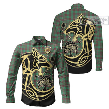 McKinnon Hunting Ancient Tartan Long Sleeve Button Shirt with Family Crest Celtic Wolf Style Men's Shirt S - Tartan Vibes Clothing