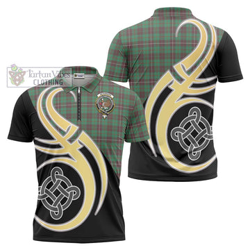 McKinnon Hunting Ancient Tartan Zipper Polo Shirt with Family Crest and Celtic Symbol Style