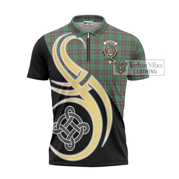 McKinnon Hunting Ancient Tartan Zipper Polo Shirt with Family Crest and Celtic Symbol Style