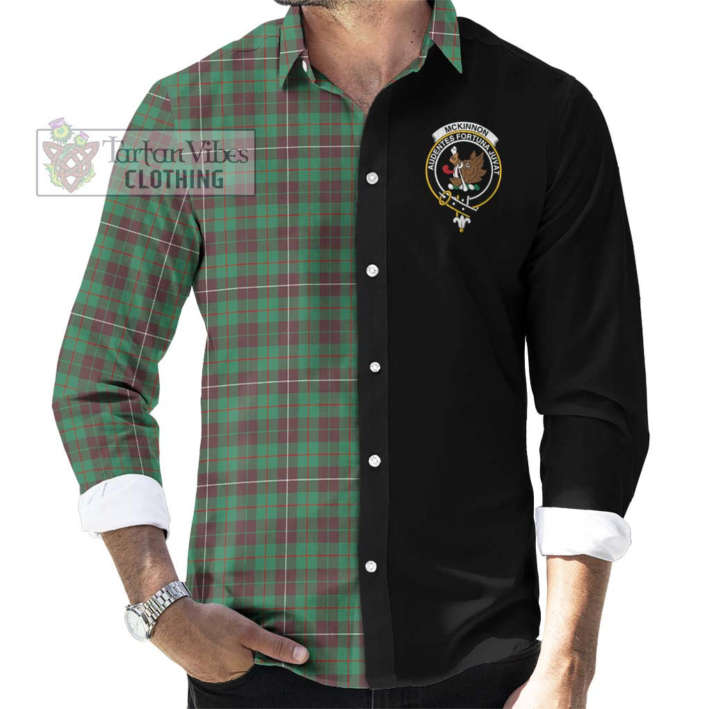 McKinnon Hunting Ancient Tartan Long Sleeve Button Shirt with Family Crest and Half Of Me Style - Tartanvibesclothing Shop