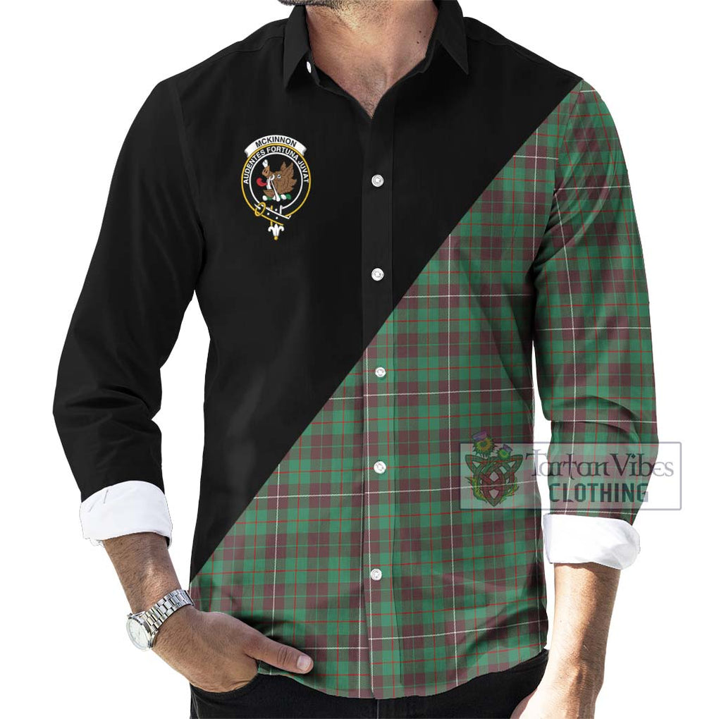 McKinnon Hunting Ancient Tartan Long Sleeve Button Shirt with Family Crest and Military Logo Style - Tartanvibesclothing Shop