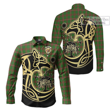 McKinnon Hunting Modern Tartan Long Sleeve Button Shirt with Family Crest Celtic Wolf Style Men's Shirt S - Tartan Vibes Clothing