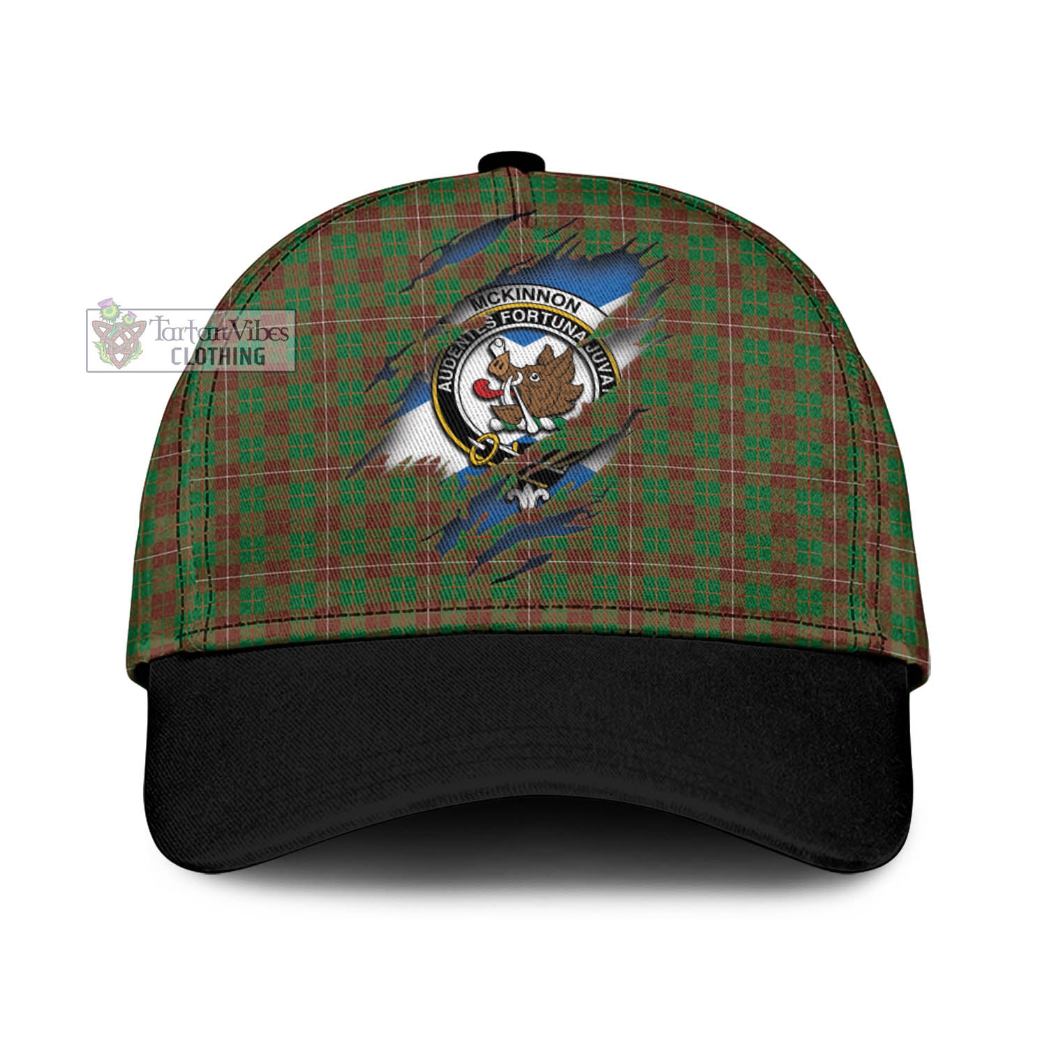 Tartan Vibes Clothing McKinnon Hunting Modern Tartan Classic Cap with Family Crest In Me Style