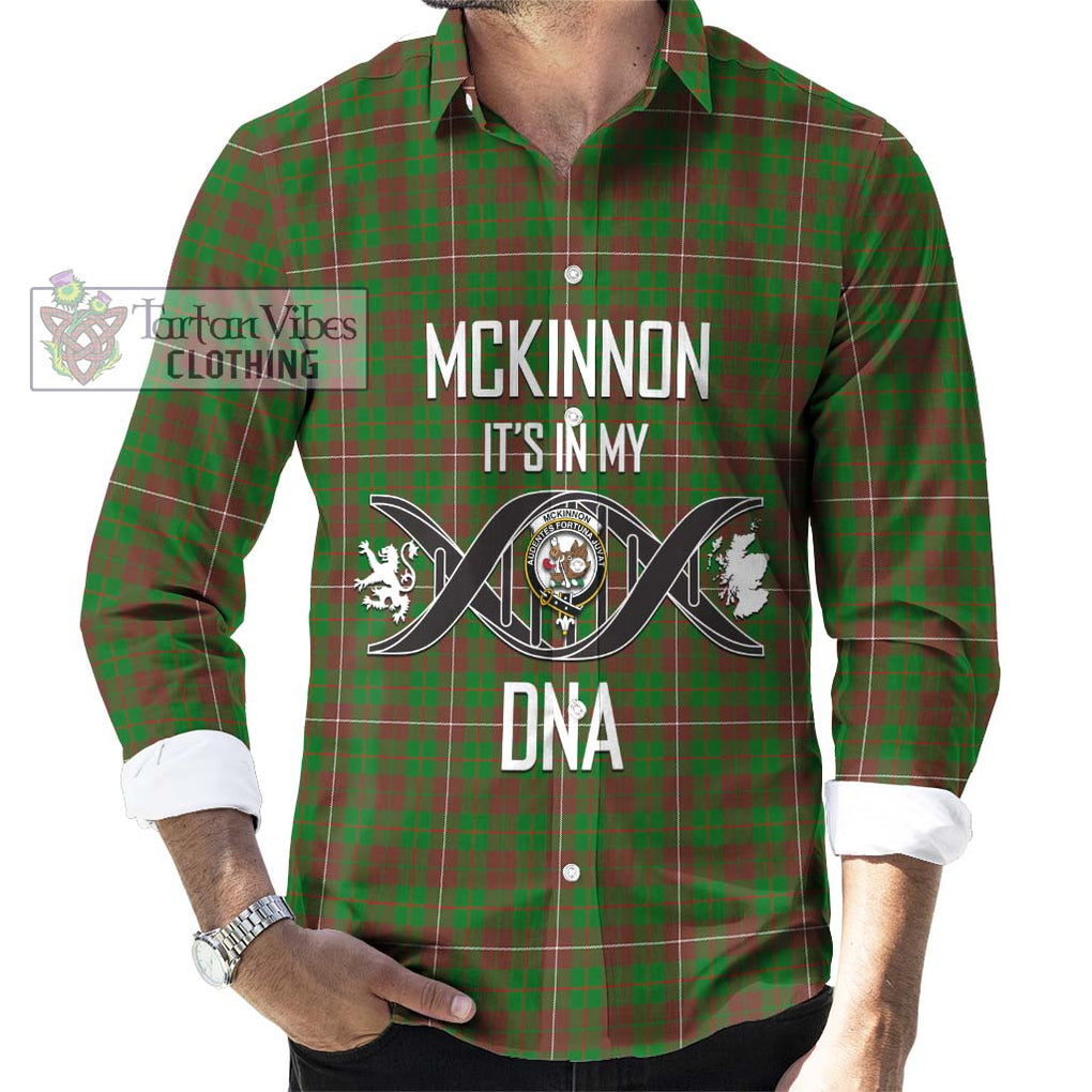 McKinnon Hunting Modern Tartan Long Sleeve Button Shirt with Family Crest DNA In Me Style Men's Shirt S - Tartanvibesclothing Shop
