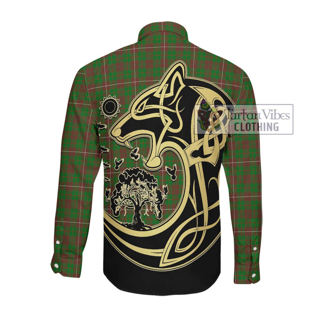 McKinnon Hunting Modern Tartan Long Sleeve Button Shirt with Family Crest Celtic Wolf Style Men's Shirt - Tartan Vibes Clothing