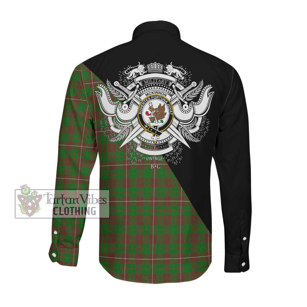 McKinnon Hunting Modern Tartan Long Sleeve Button Shirt with Family Crest and Military Logo Style Men's Shirt - Tartanvibesclothing Shop