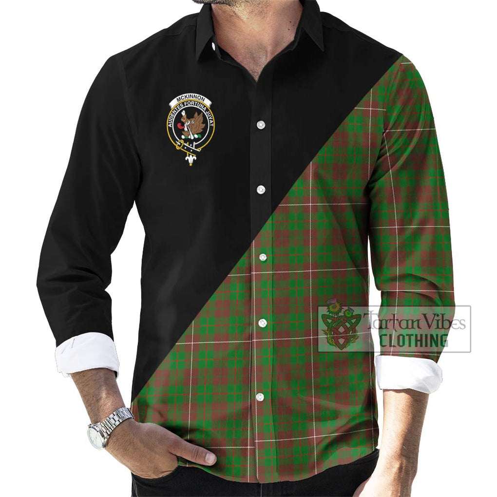 McKinnon Hunting Modern Tartan Long Sleeve Button Shirt with Family Crest and Military Logo Style - Tartanvibesclothing Shop