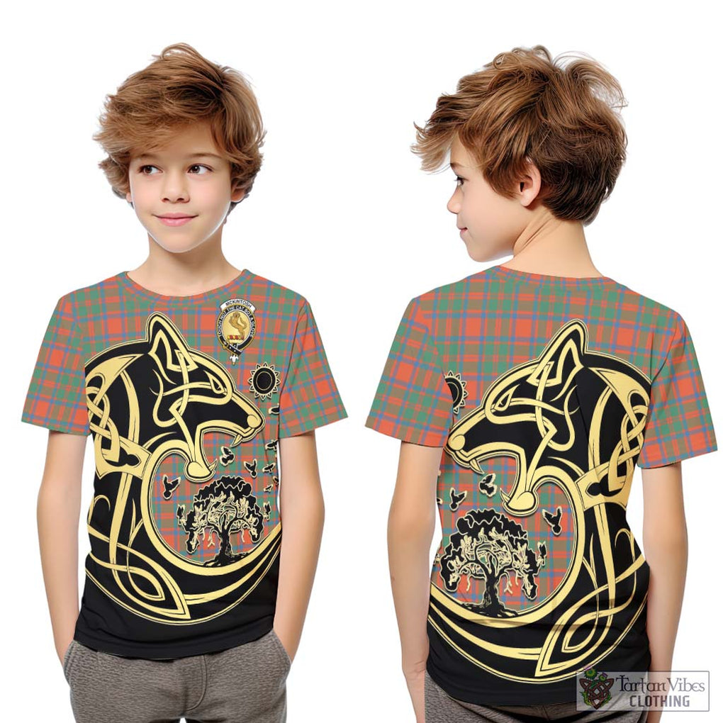 McKintosh Ancient Tartan Kid T-Shirt with Family Crest Celtic Wolf Style Youth XL Size14 - Tartan Vibes Clothing