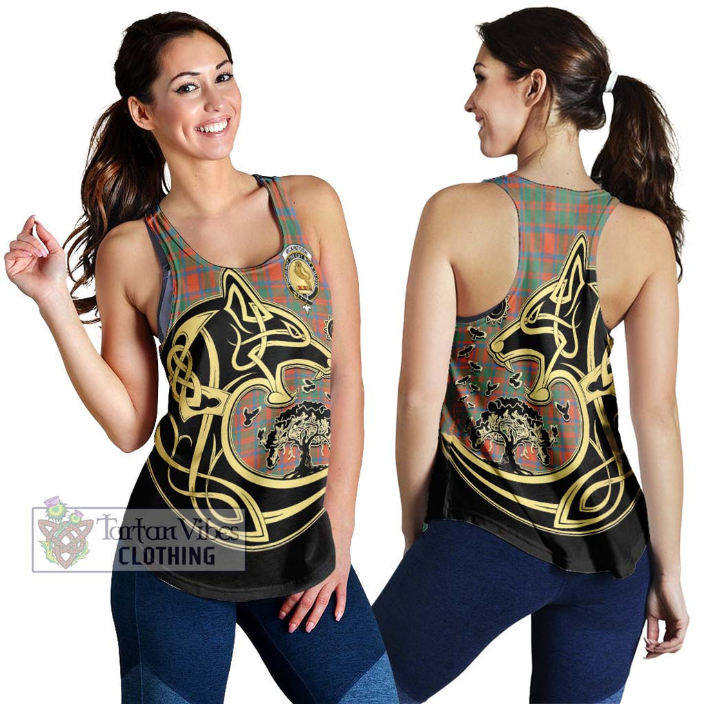 McKintosh Ancient Tartan Women's Racerback Tanks with Family Crest Celtic Wolf Style 4XL - Tartan Vibes Clothing
