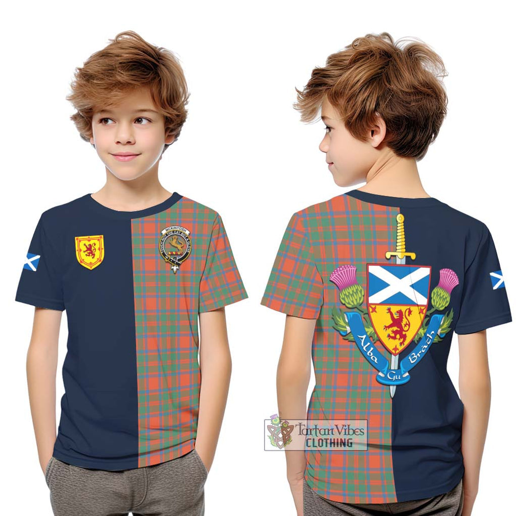 McKintosh Ancient Tartan Kid T-Shirt Alba with Scottish Lion Royal Arm Half Style Youth XL Size14 - Tartan Vibes Clothing