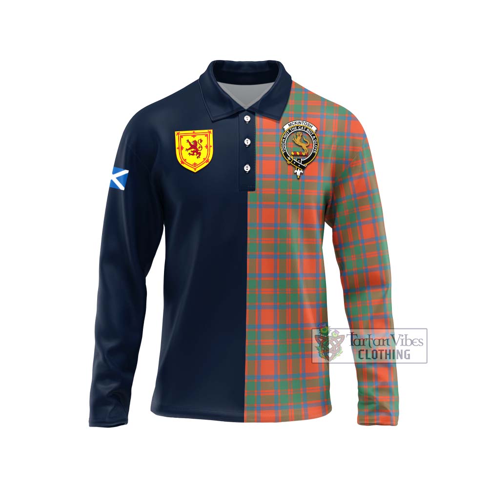 McKintosh Ancient Tartan Long Sleeve Polo Shirt Alba with Scottish Lion Royal Arm Half Style Unisex - Tartan Vibes Clothing