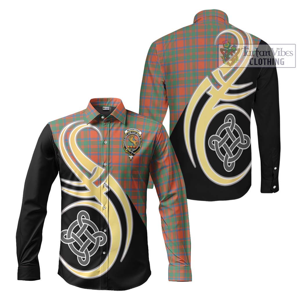 McKintosh Ancient Tartan Long Sleeve Button Shirt with Family Crest and Celtic Symbol Style Men's Shirt S - Tartan Vibes Clothing