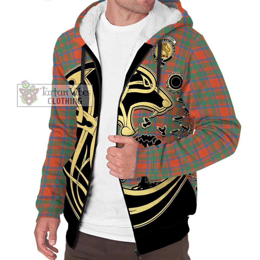 McKintosh Ancient Tartan Sherpa Hoodie with Family Crest Celtic Wolf Style Unisex S - Tartan Vibes Clothing