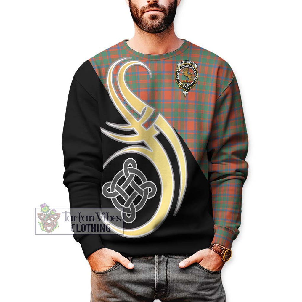 McKintosh Ancient Tartan Sweatshirt with Family Crest and Celtic Symbol Style Unisex - Tartan Vibes Clothing