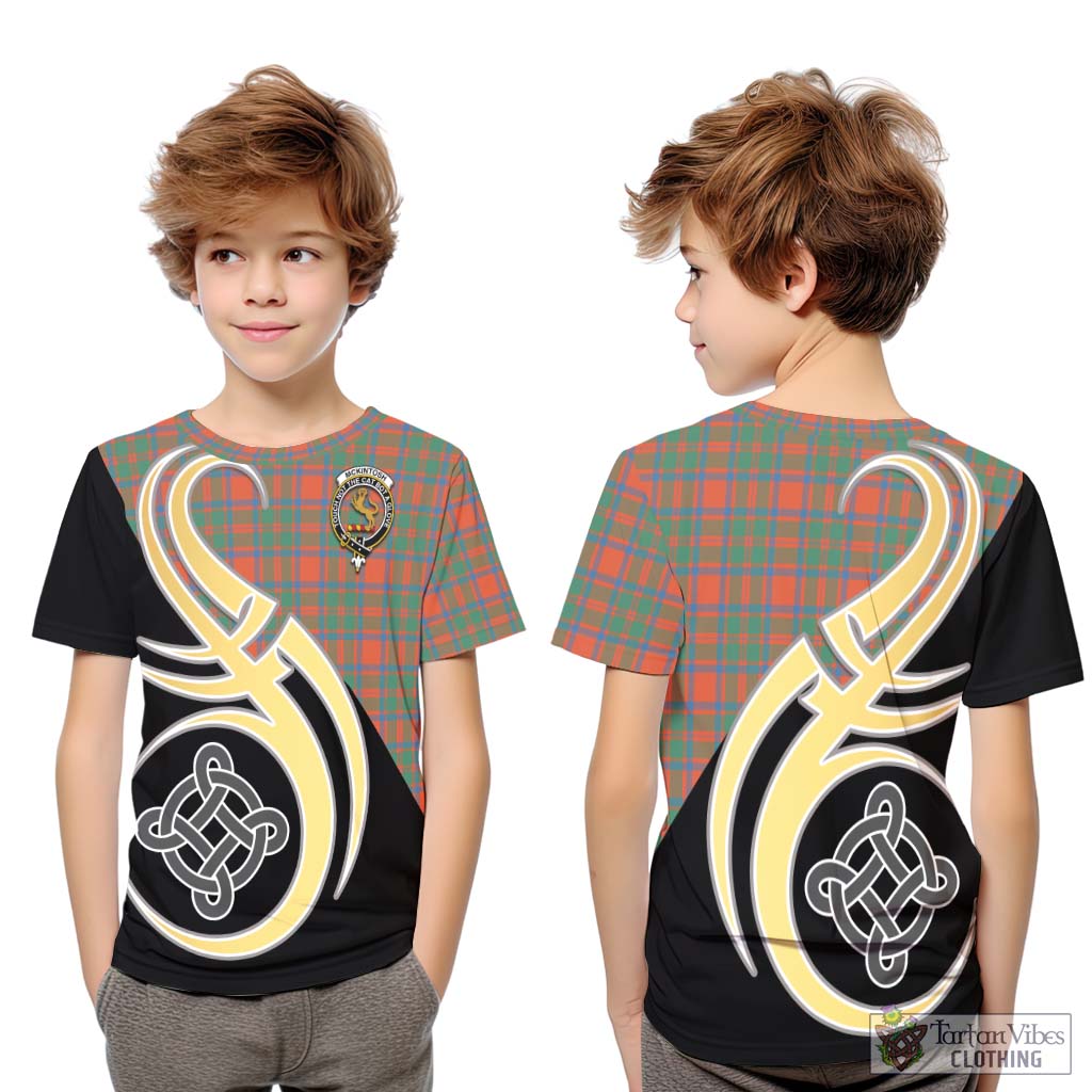 McKintosh Ancient Tartan Kid T-Shirt with Family Crest and Celtic Symbol Style Youth XL Size14 - Tartan Vibes Clothing