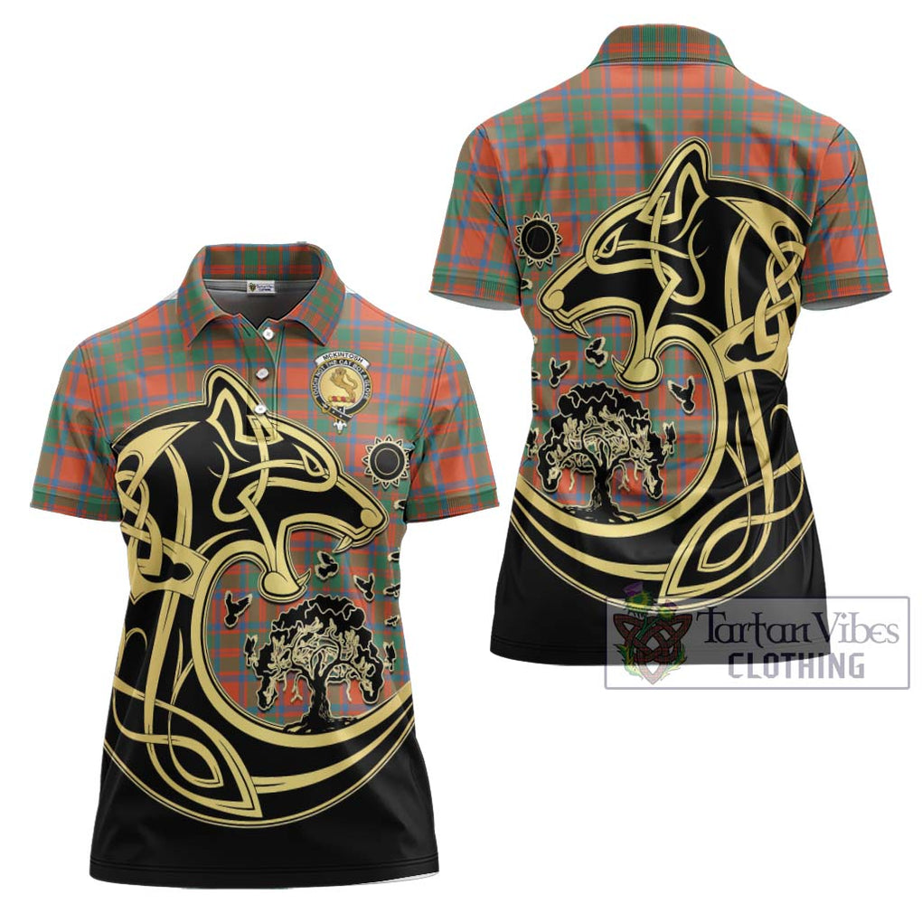 McKintosh Ancient Tartan Women's Polo Shirt with Family Crest Celtic Wolf Style Women - Tartan Vibes Clothing