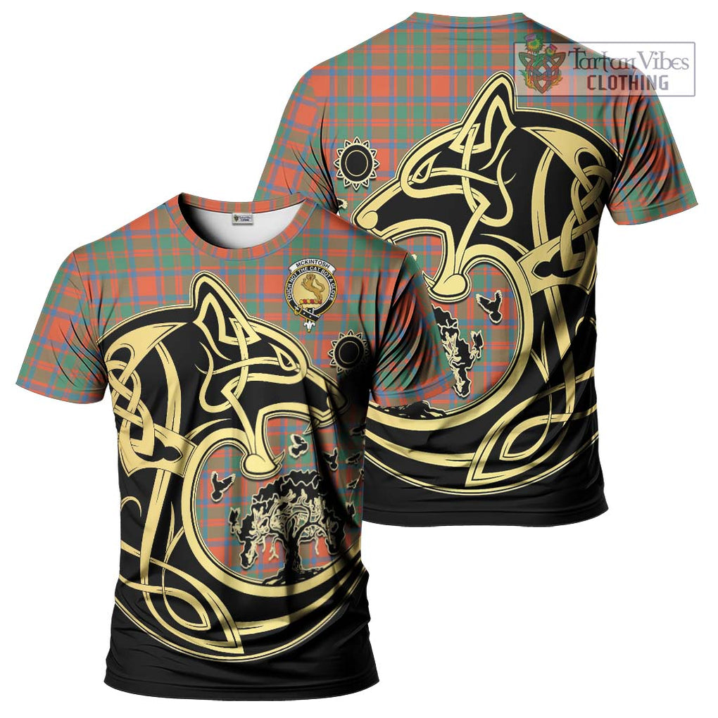 McKintosh Ancient Tartan T-Shirt with Family Crest Celtic Wolf Style Kid's Shirt - Tartan Vibes Clothing