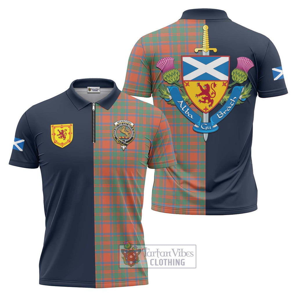 McKintosh Ancient Tartan Zipper Polo Shirt Alba with Scottish Lion Royal Arm Half Style Unisex - Tartan Vibes Clothing