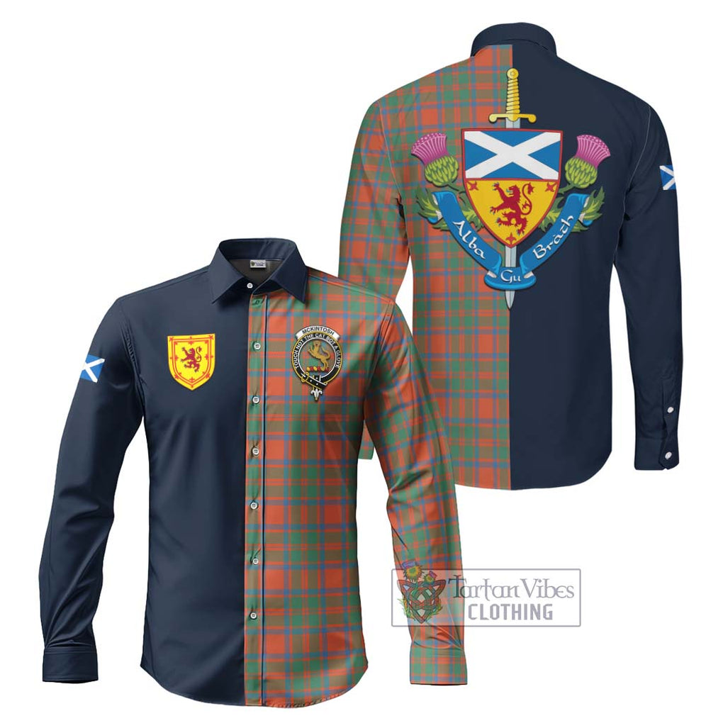 McKintosh Ancient Tartan Long Sleeve Button Shirt Alba with Scottish Lion Royal Arm Half Style Men's Shirt S - Tartan Vibes Clothing
