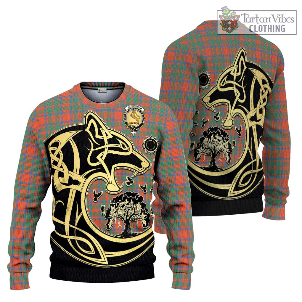 McKintosh Ancient Tartan Ugly Sweater with Family Crest Celtic Wolf Style Unisex - Tartan Vibes Clothing