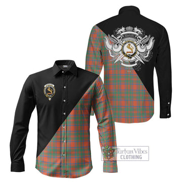 McKintosh Ancient Tartan Long Sleeve Button Shirt with Family Crest and Military Logo Style Men's Shirt S - Tartanvibesclothing Shop