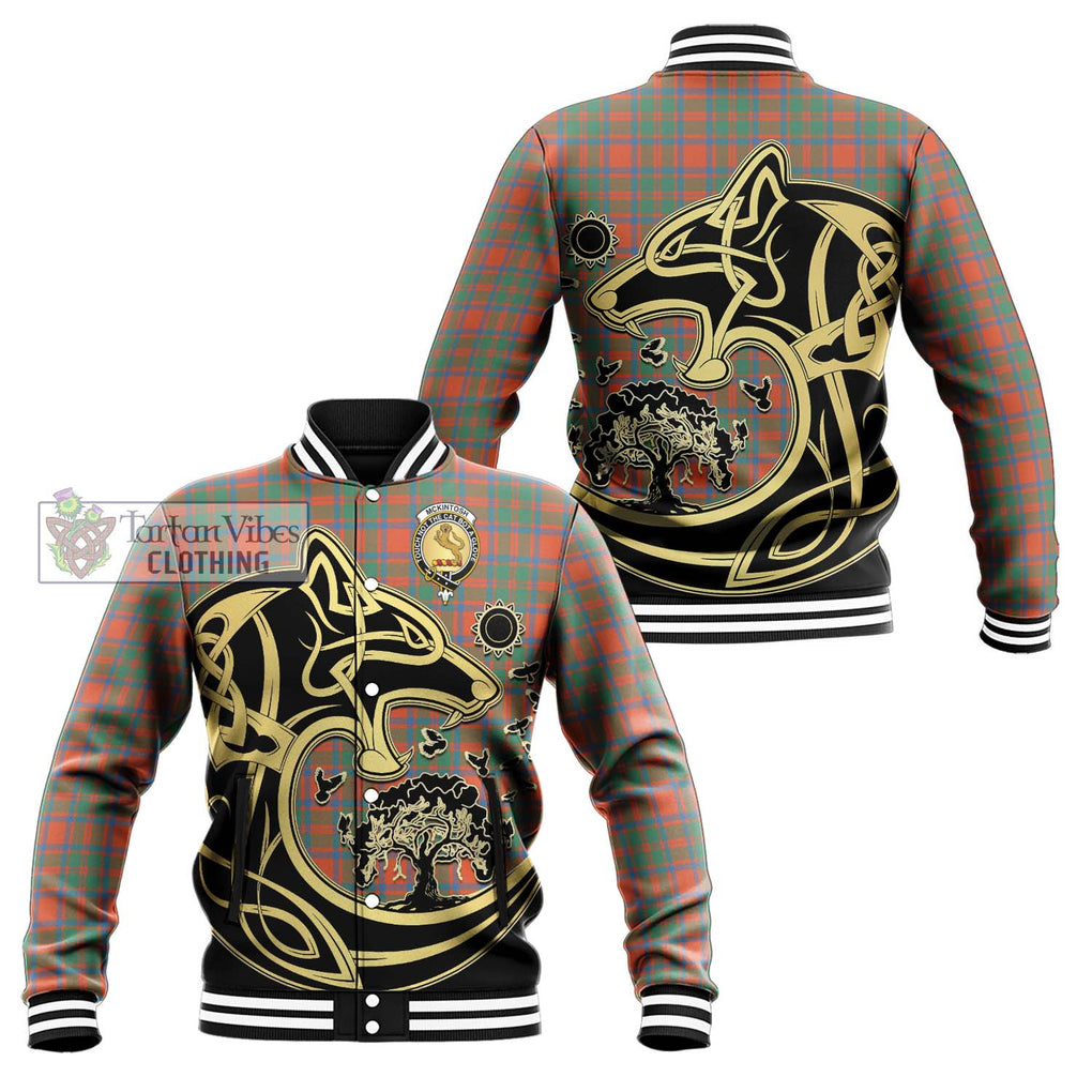 McKintosh Ancient Tartan Baseball Jacket with Family Crest Celtic Wolf Style Unisex - Tartan Vibes Clothing