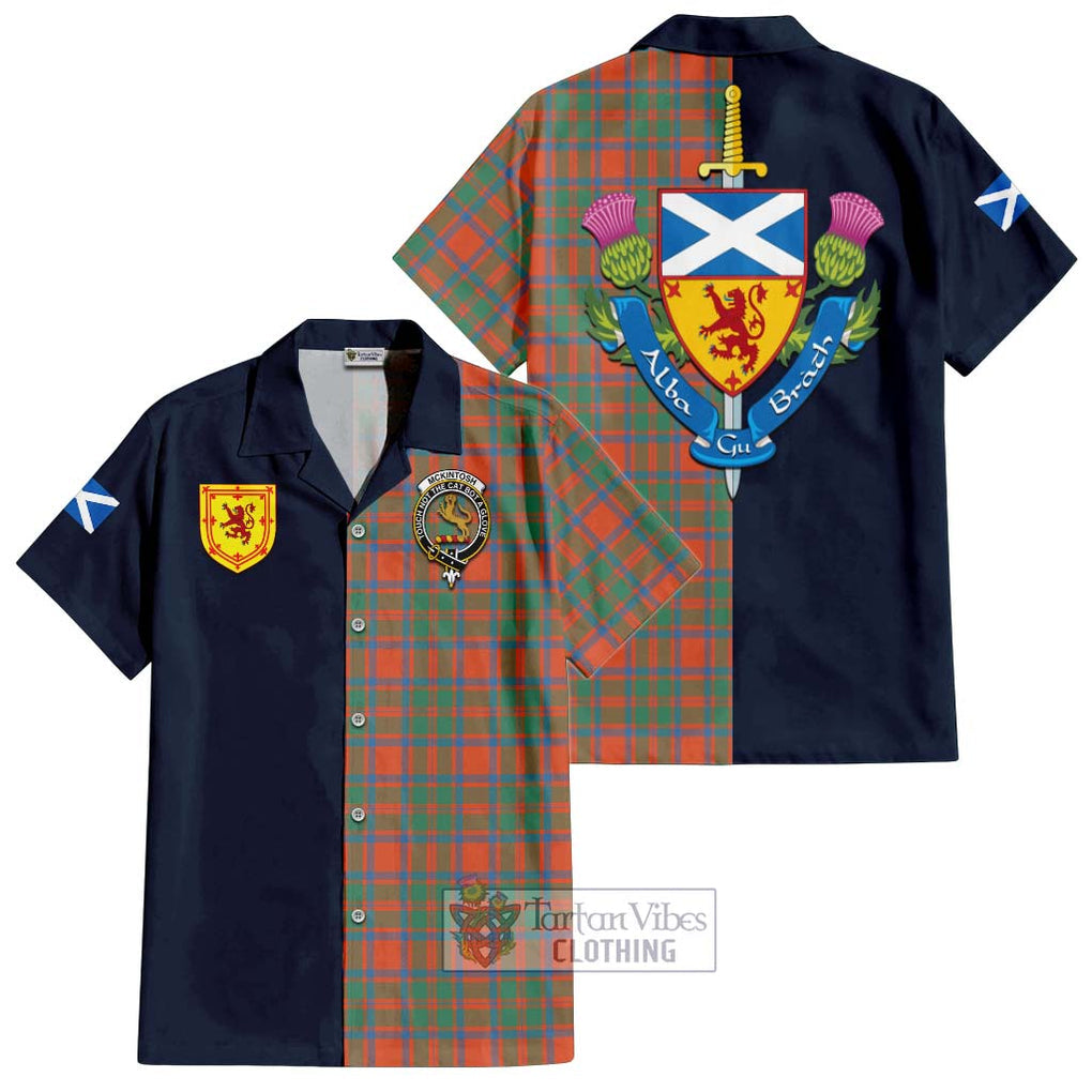 McKintosh Ancient Tartan Hawaiian Shirt Alba with Scottish Lion Royal Arm Half Style Kid - Tartan Vibes Clothing