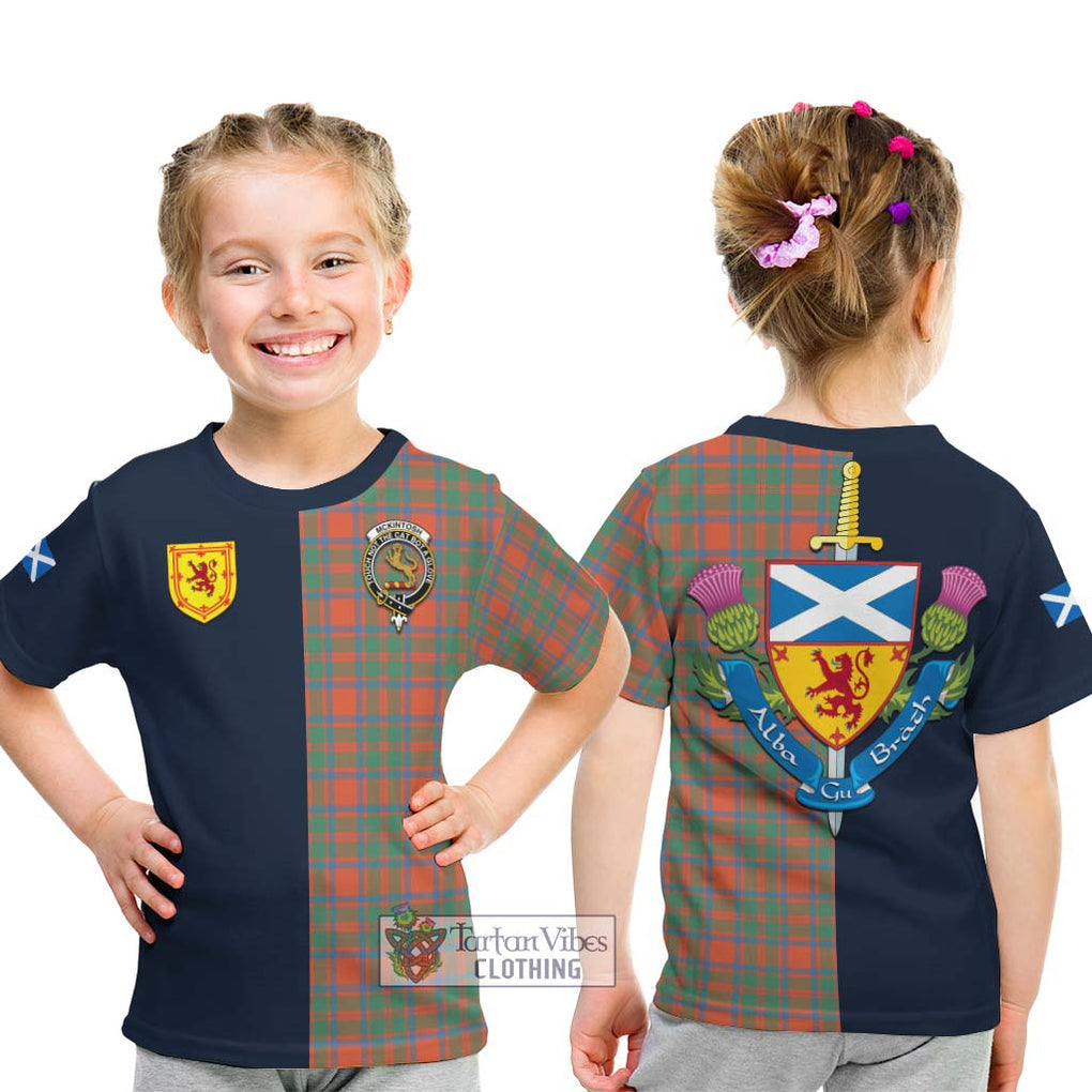 McKintosh Ancient Tartan Kid T-Shirt Alba with Scottish Lion Royal Arm Half Style - Tartan Vibes Clothing