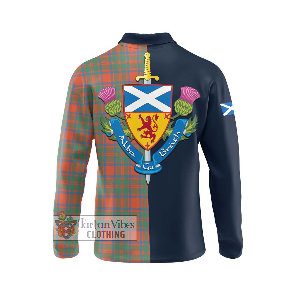 McKintosh Ancient Tartan Long Sleeve Polo Shirt Alba with Scottish Lion Royal Arm Half Style - Tartan Vibes Clothing