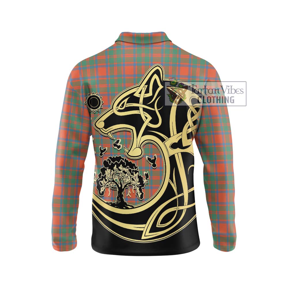 McKintosh Ancient Tartan Long Sleeve Polo Shirt with Family Crest Celtic Wolf Style - Tartan Vibes Clothing