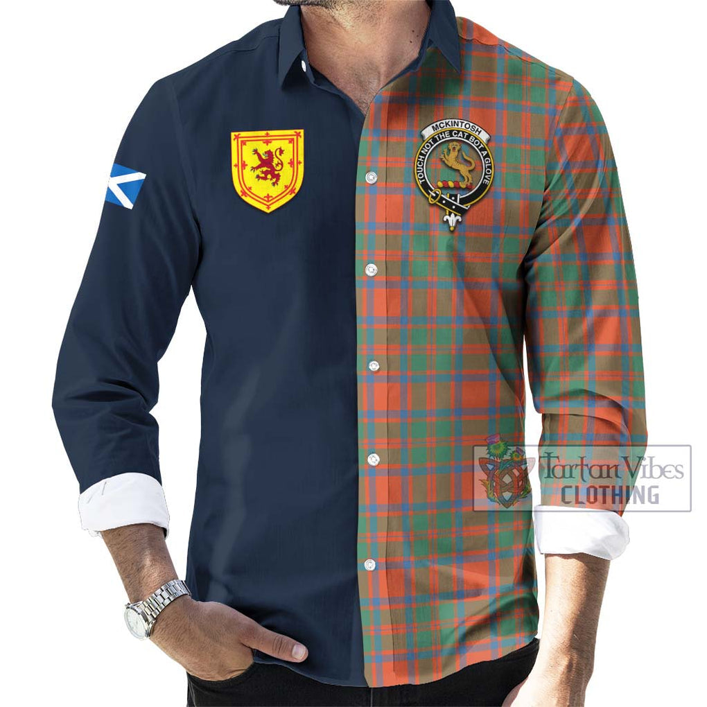 McKintosh Ancient Tartan Long Sleeve Button Shirt Alba with Scottish Lion Royal Arm Half Style Men's Shirt - Tartan Vibes Clothing